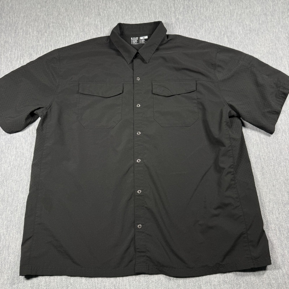 5.11 Tactical Shirt Mens XL Black Short Sleeve Snap Button Flap Pockets Utility